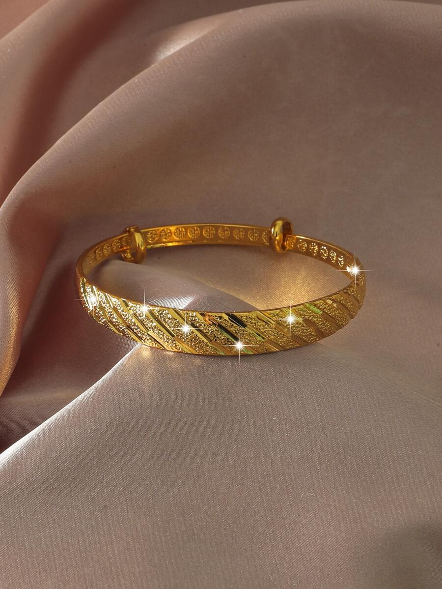 1pc Adjustable Copper Gold Plated Simple Meteor Shower Cuff Bracelet, Versatile Daily Wear Gift For Women - Yellow Gold - View 1