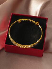 1pc Adjustable Copper Gold Plated Simple Meteor Shower Cuff Bracelet, Versatile Daily Wear Gift For Women - Yellow Gold - View 2