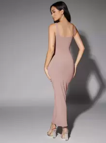 Silquee 素色大圓領背心連衣裙 - 藕粉色 - 查看 2