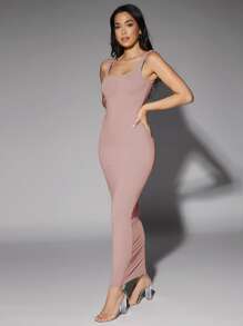 Silquee 素色大圓領背心連衣裙 - 藕粉色 - 查看 4