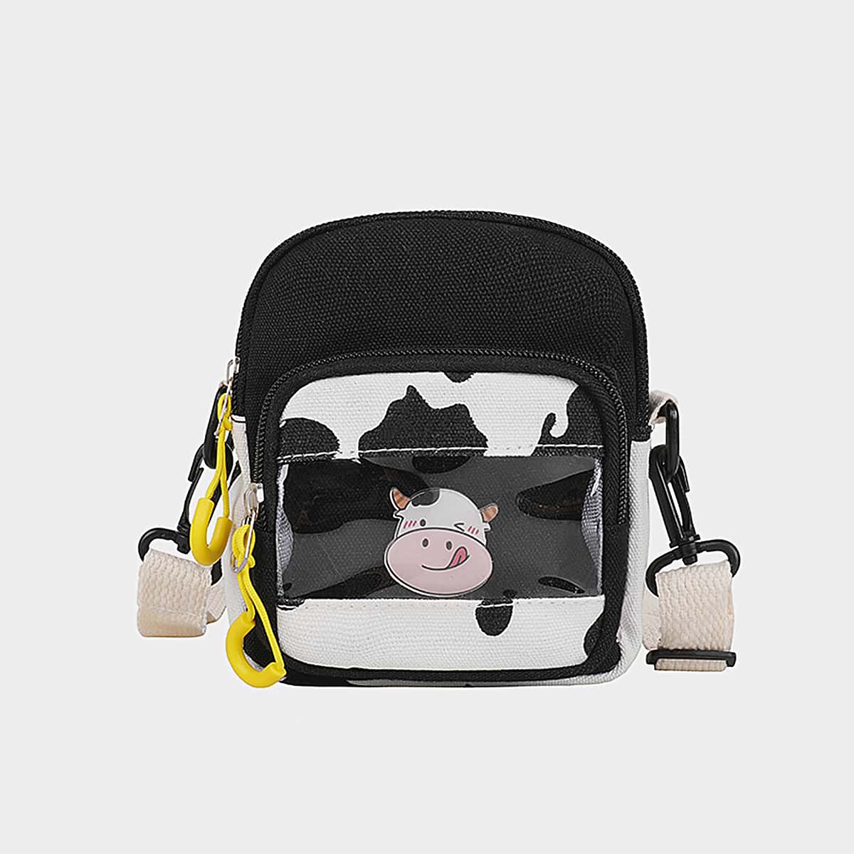 

Cow Print Crossbody Bag, Black and white