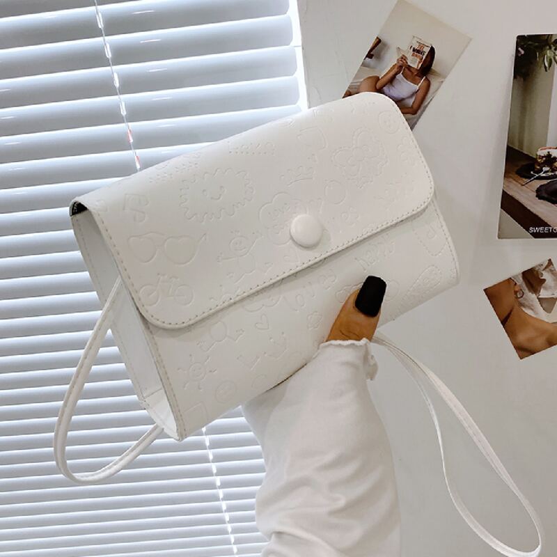 

Cartoon Embossed Flap Crossbody Bag, White