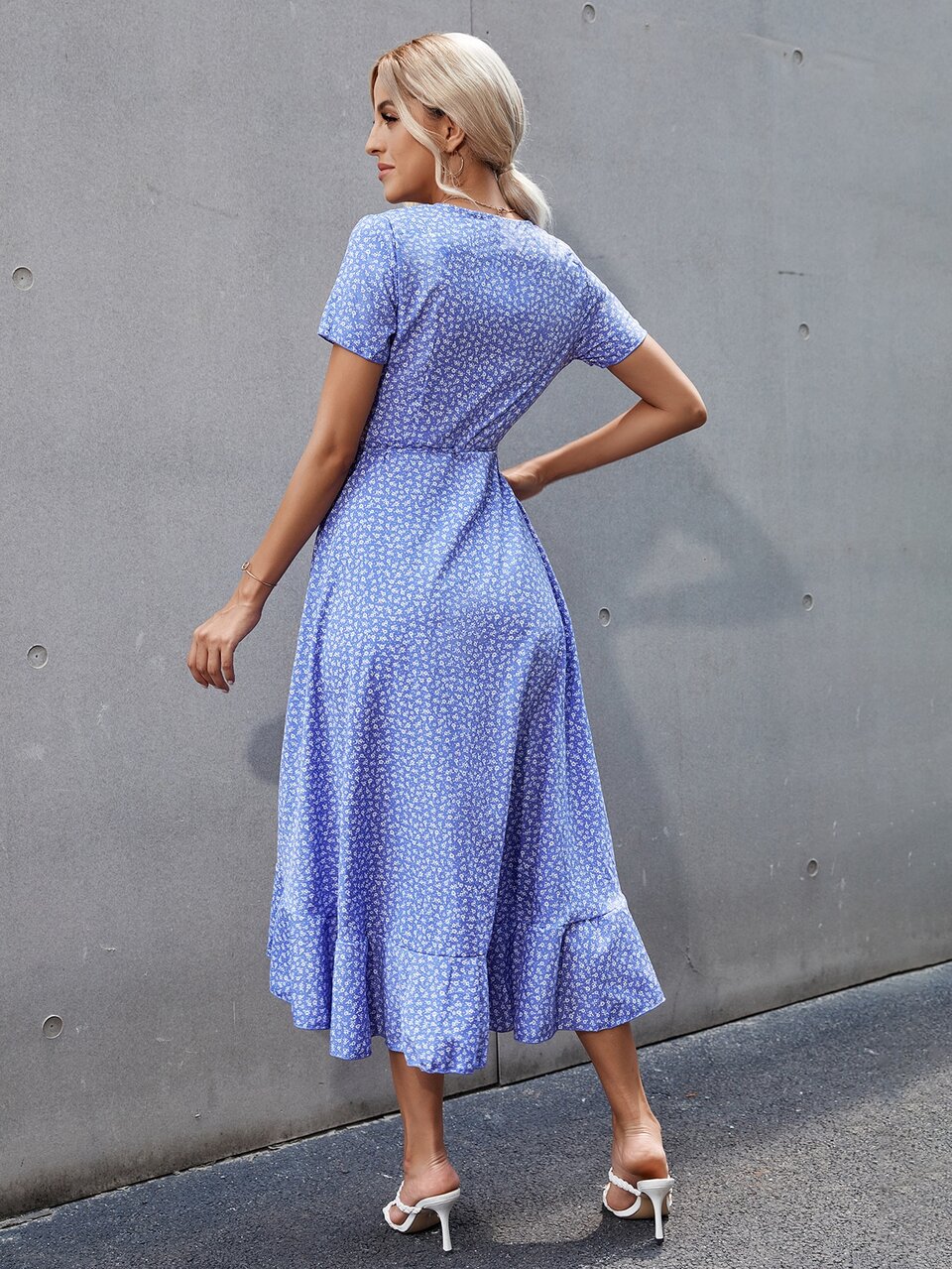 Ditsy Floral Print Wrap Knot Dress