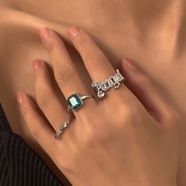 

3pcs Letter Decor Ring, Silver