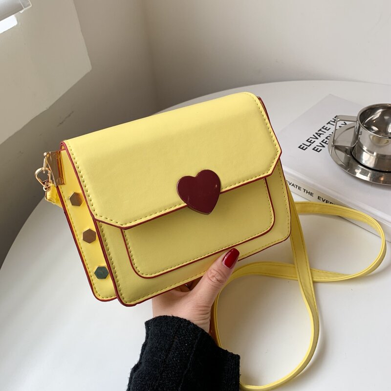 

Heart Detail Flap Crossbody Bag, Yellow