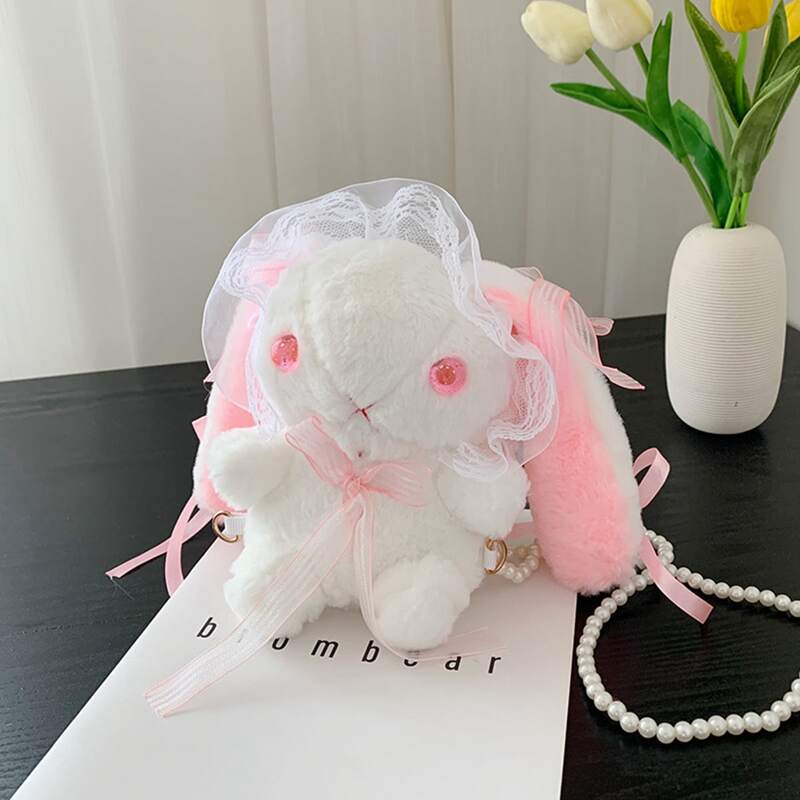 

Fluffy Rabbit Design Crossbody Bag, Pink