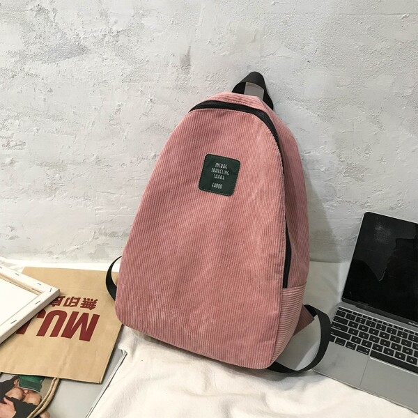 

Corduroy Letter Patch Backpack, Pink
