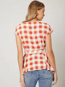 SHEIN Unity Viscose Wrap Belted Top - Red and White - View 2