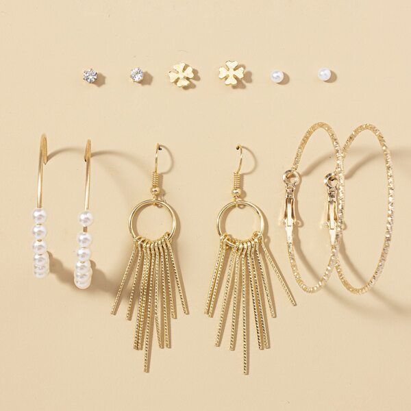 

6pairs Faux Pearl Decor Earrings, Multicolor