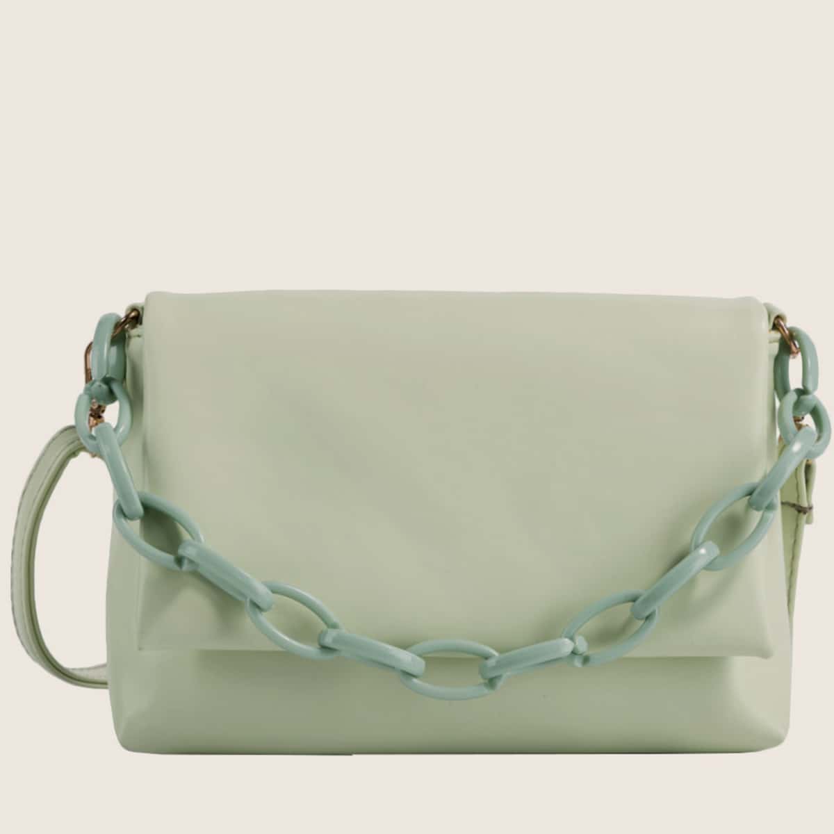 

Chain Decor Flap Square Bag, Green