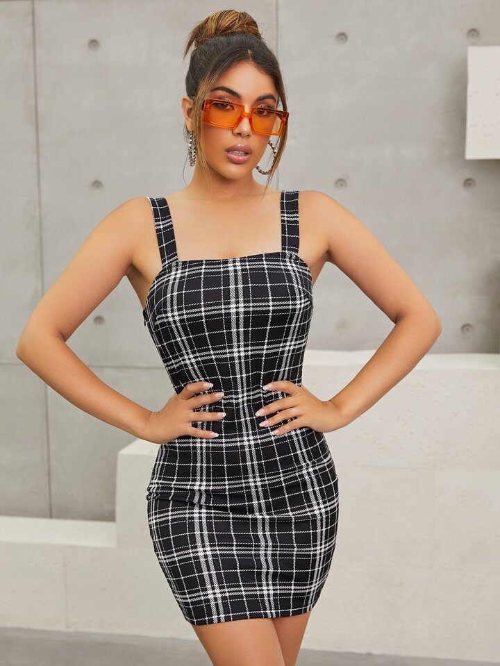 SHEIN Plaid Print Bodycon Dress | SHEIN