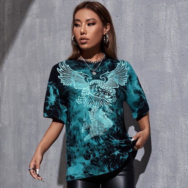 

Eagle Print Drop Shoulder Tee, Multicolor