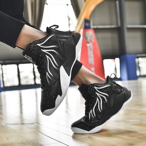 

Men Fire Pattern Sneakers, Black and white