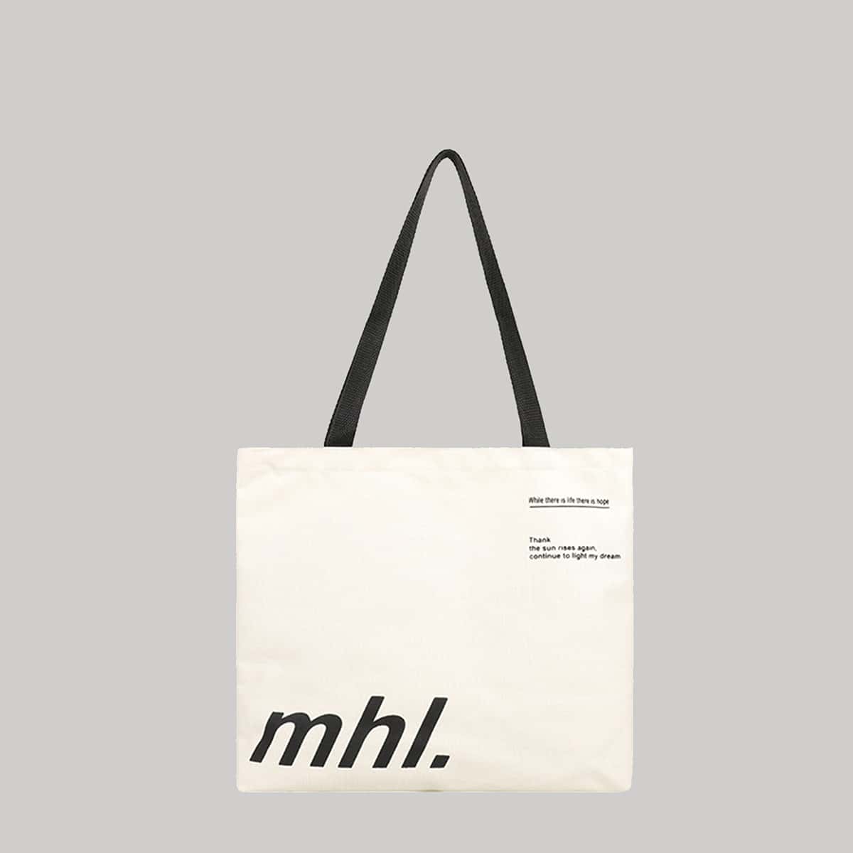 Letter Graphic Tote Bag, Beige
