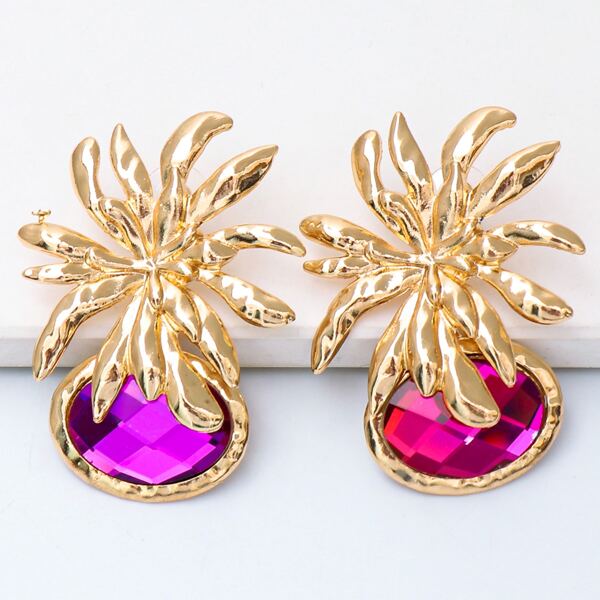 

Oval Gemstone & Metal Flower Decor Earrings, Multicolor
