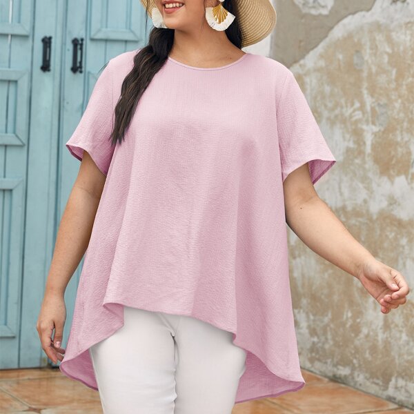 

Plus Fold Pleated Dip Hem Top, Dusty pink