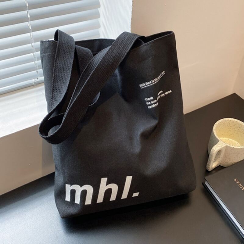 

Letter Graphic Canvas Tote Bag, Black