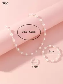 1pc Teen Beaded Necklace, 1pc Bracelet, 1pc Ring Set - White - View 3