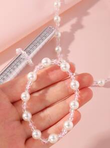 1pc Teen Beaded Necklace, 1pc Bracelet, 1pc Ring Set - White - View 5