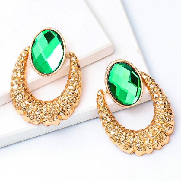 

Oval Gemstone Decor Textured Metal Earrings, Multicolor