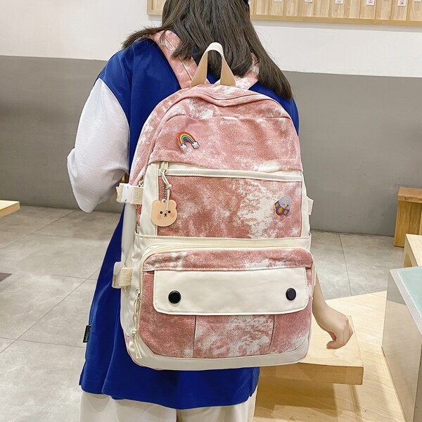 

Tie Dye Cartoon Decor Backpack, Pink