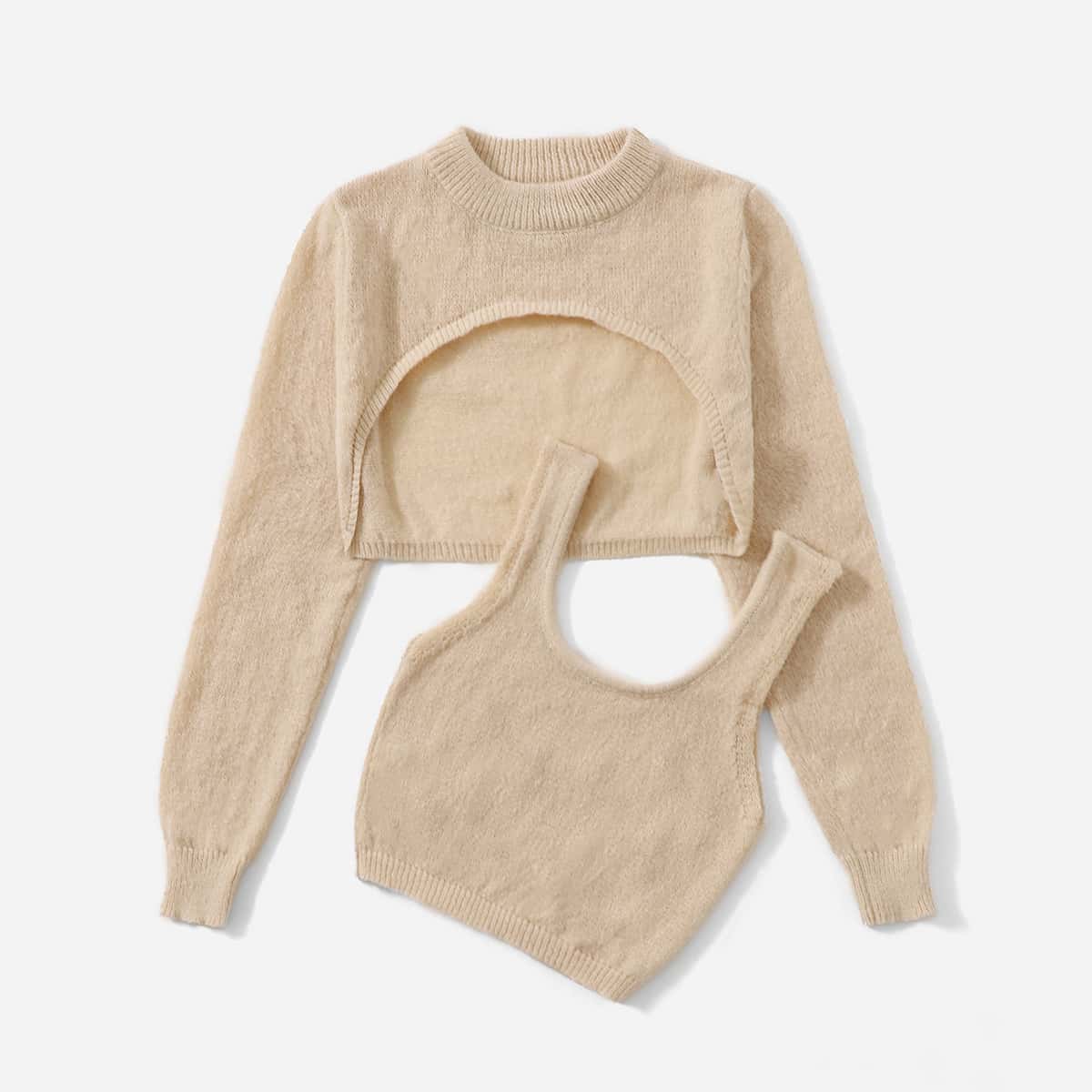 

Solid Super Crop Sweater & Knit Top, Apricot