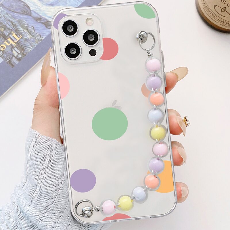 

Dot Print Phone Case With Beaded Hand Strap, Multicolor