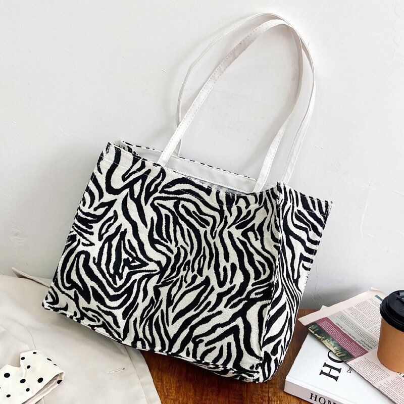 

Zebra Striped Tote Bag, Black and white