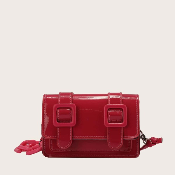 

Minimalist Buckle Decor Chain Fanny Pack, Hot pink