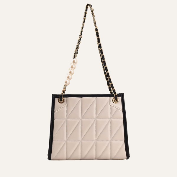 

Geo Graphic Trim Shoulder Bag, Black and white