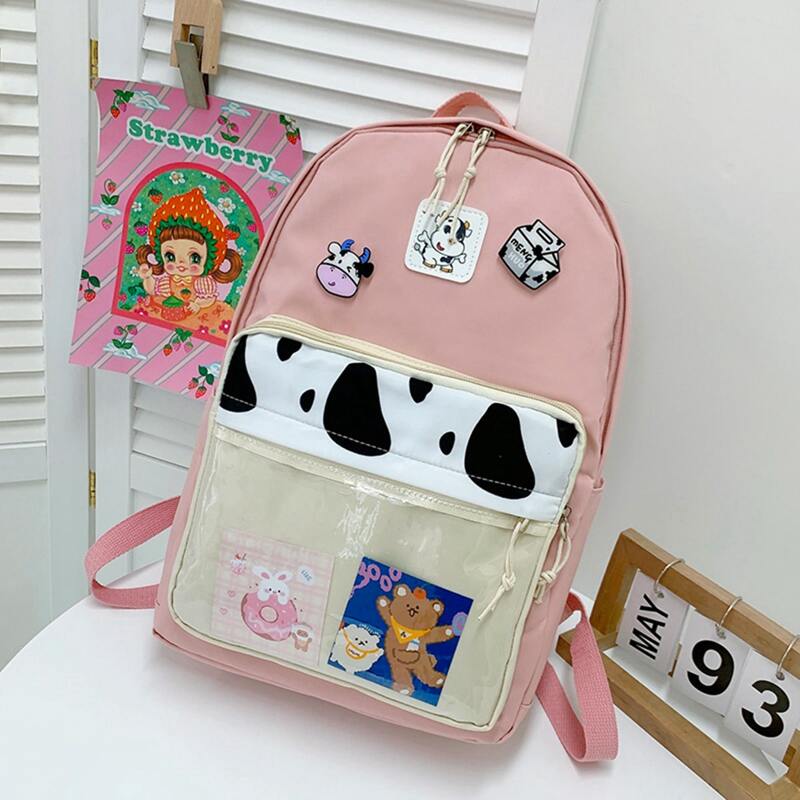 

Cow Print Zipper Front Backpack, Pink