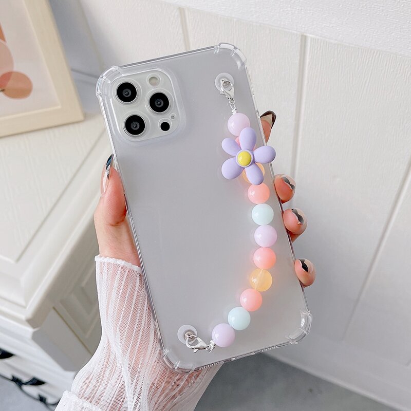 

Clear Phone Case With Beaded Hand Strap, Multicolor