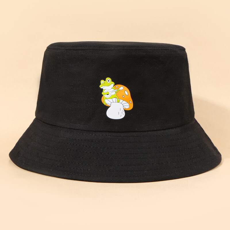 

Frog Pattern Bucket Hat, Black