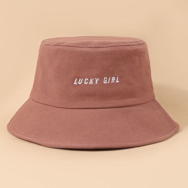 

Slogan Embroidery Bucket Hat, Burnt orange