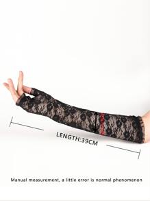 1 par de guantes largos de encaje de medio dedo, estilo Y2k, transpirables y versátiles, adecuados para moda al aire libre y de calle - Negro - Ver 4