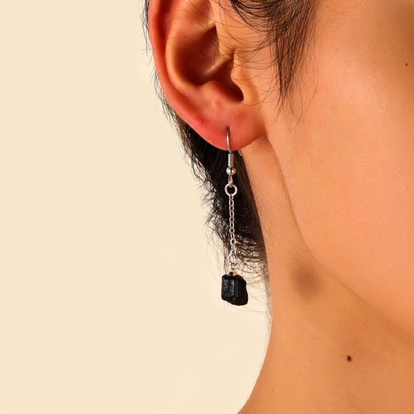 

Irregular Stone Drop Earrings, Black