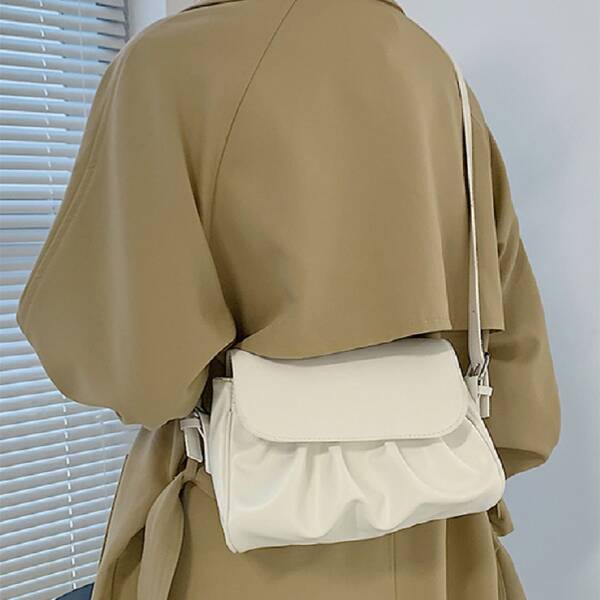 

Minimalist Flap Ruched Bag, White