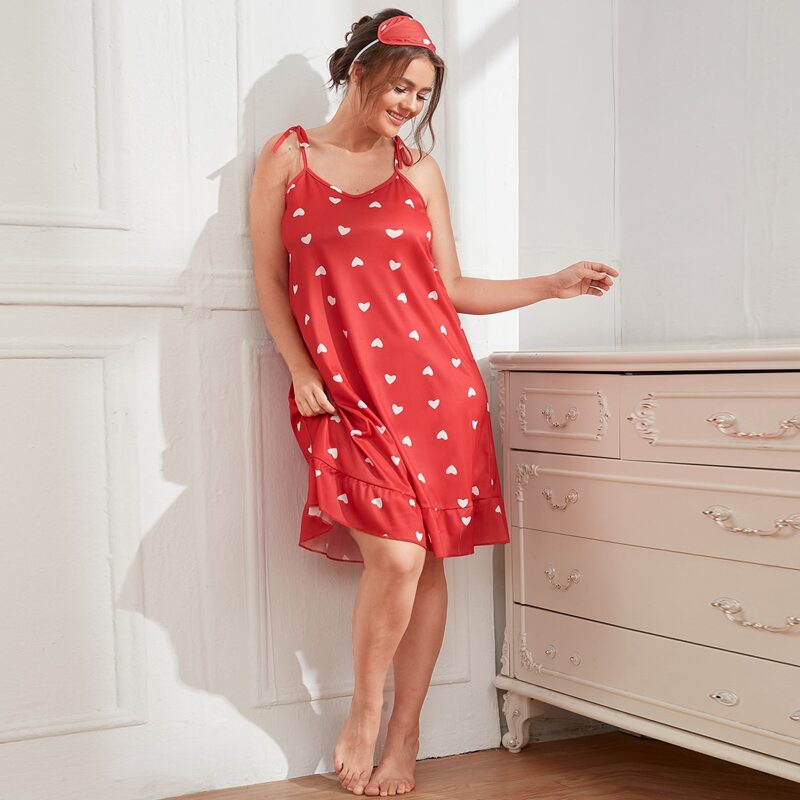 

Plus Heart Print Cami Night Dress, Red