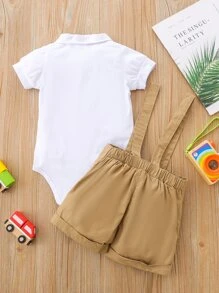 Baby Boy Bow Tie Polo Neck Bodysuit With Suspender Shorts - Multicolor - View 2