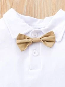 Baby Boy Bow Tie Polo Neck Bodysuit With Suspender Shorts - Multicolor - View 4