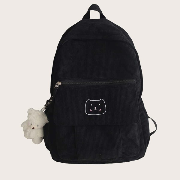 

Corduroy Large Backpack With Bag Charm, Black