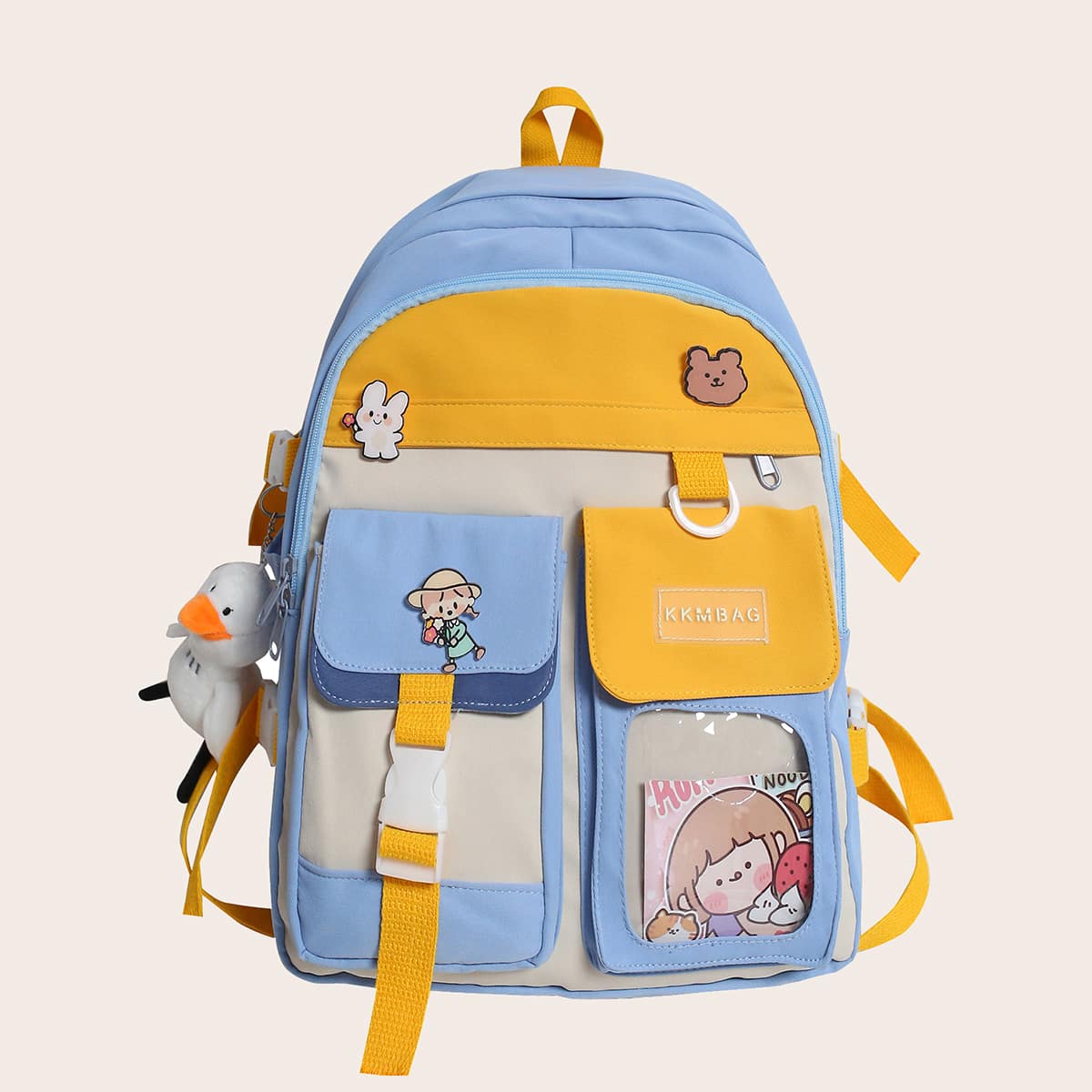 

Colorblock Buckle & Cartoon Decor Backpack, Multicolor