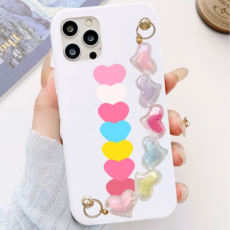 

Heart Pattern Phone Case With Hand Strap, Multicolor