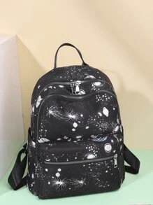 Niñas Mochila clásica con patrón de galaxia - Negro - Ver 1