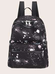 Niñas Mochila clásica con patrón de galaxia - Negro - Ver 2