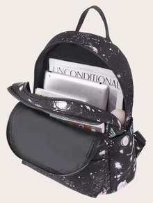 Niñas Mochila clásica con patrón de galaxia - Negro - Ver 4
