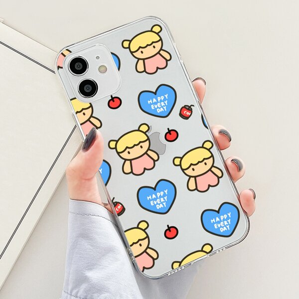 

Cartoon Graphic Clear Phone Case, Multicolor
