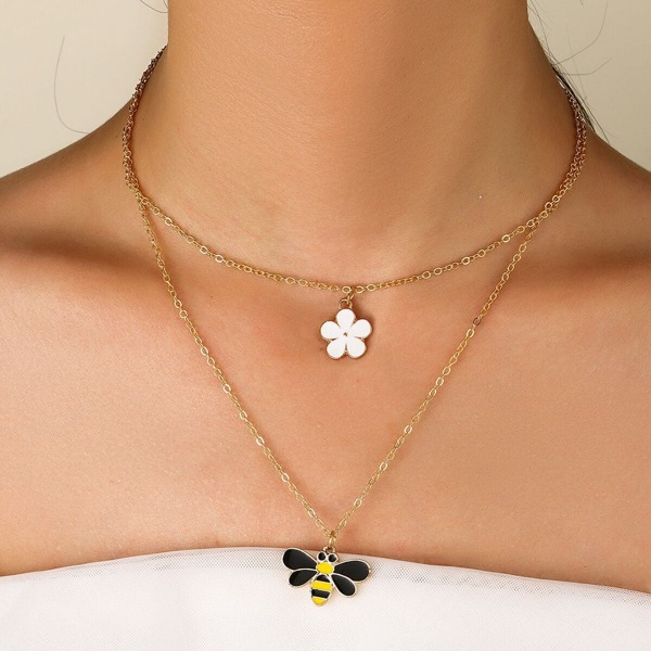 

Bee & Flower Pendant Necklace, Gold