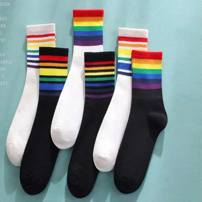 

6pairs Rainbow Stripe Crew Socks, Multicolor