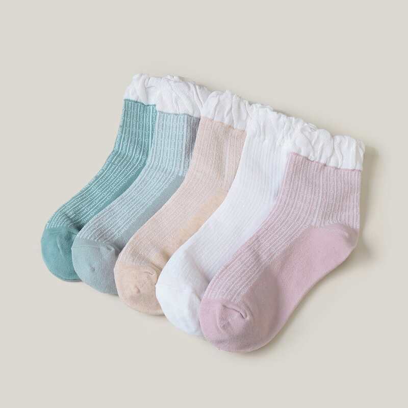 

5pairs Frill Crew Socks, Multicolor